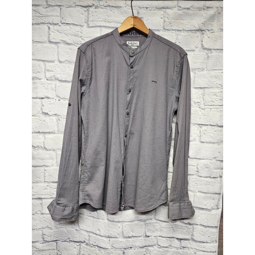 SARINO MEN XL GRAY SLIM FIT SNAP BUTTON DOWN TAB SLEEVE L/S SHIRT